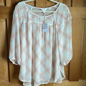 Women’s LC Lauren Conrad blouse, XL, peach and beige.